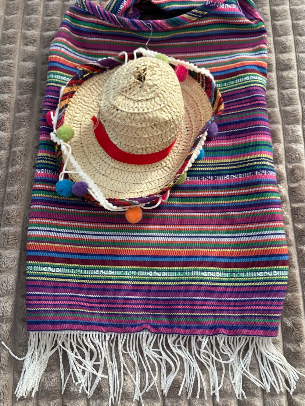 Kids Straw Sombrero Hat with Colorful Pom-Poms - Natural Straw